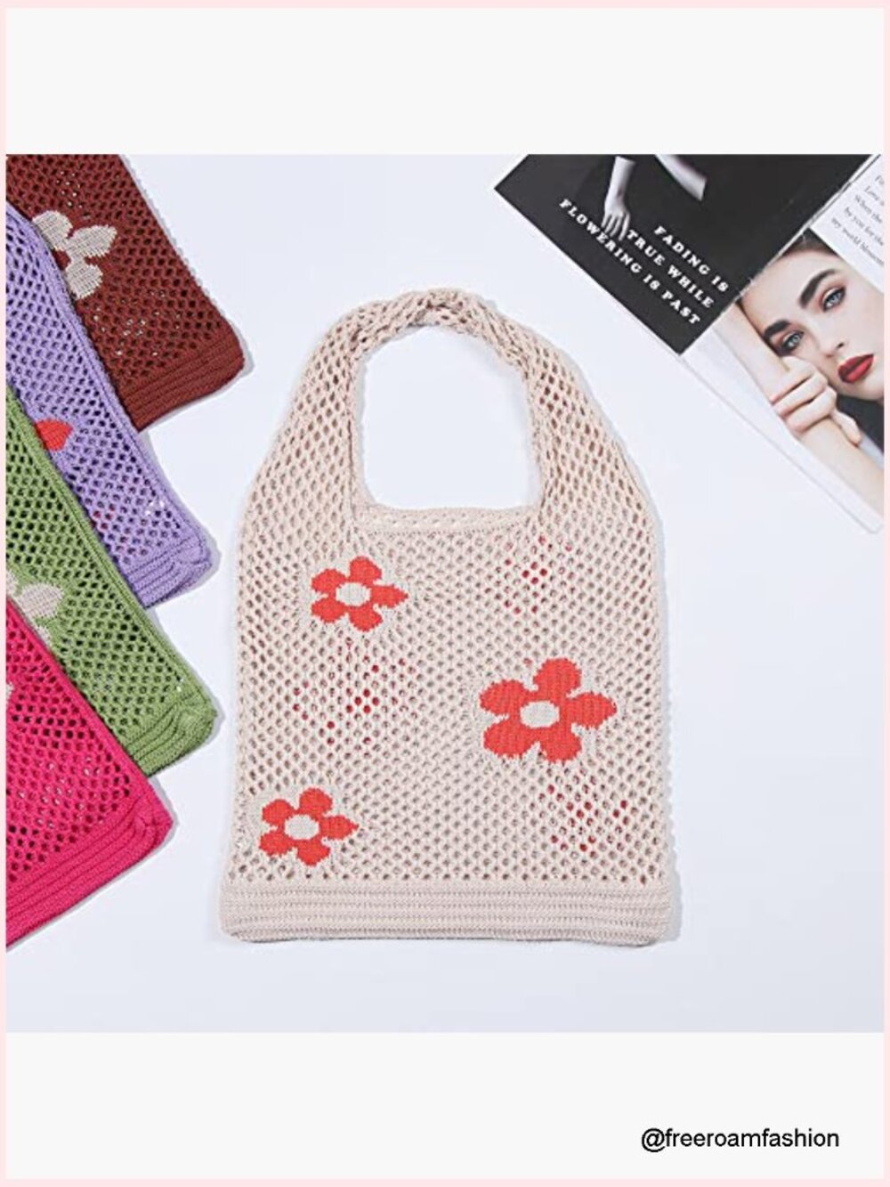 Crochet Tote Bag Mesh Beach Bag Fairycore Hobo Grunge Y2k Shoulder Bag - Picture 2 of 7